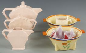 Art Deco bowls, Sylvac tankard, French part tea set etc