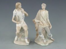 Two Lladro figures including a tennis player, 28cm tall