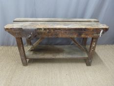 Vintage wooden work bench, length 180cm