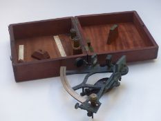 A 19th century brass and rosewood sextant in mahogany case marked F. Primavesi & Sons, Cardiff,