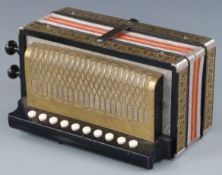 Hohner two stop melodeon with ten treble buttons, two spoon bars, key of C. Ideal for English