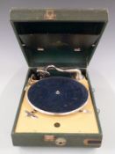 Decca 10 Salon c1930s wind up portable gramophone in green Rexine finish