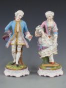 Pair of 19thC/20thC French porcelain figures, impressed Chantilly to base, 37cm tall