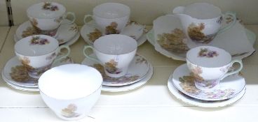 Shelley part tea set in the 'Heather' pattern, shape no 13419, includes five trios 18 pieces