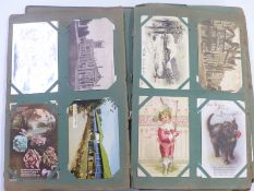 Edwardian and later postcard album containing approximately 480 postcards including humorous, zoo