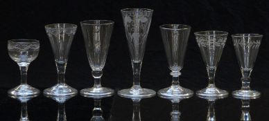Seven various 19thC and later clear drinking glasses, some with engraved decoration, all with