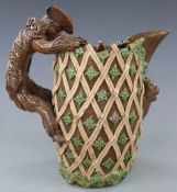 Edward Bingham for Castle Hedingham pottery jug with figural handle, mask spout and lattice