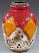 Retro west German baluster vase with lava style decoration, H43 x D30cm