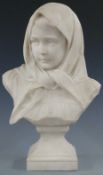 Alphonse II van Beurden, Belgian (1854-1938) marble bust of a young girl with headscarf tied under