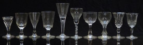 Ten 19thC and later clear drinking glasses some with cut decoration, largest 16.3cm tall.
