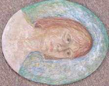 Oval wall plaque of a lady's head by Angela Munslow, 48 x 38cm