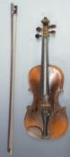 Anonymous late 19th/early 20th century violin toned with patina, purfling to table and to the 33.5cm