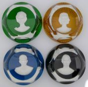Four Baccarat The Royal Cameos In Crystal faceted glass paperweights each decorated with sulphide