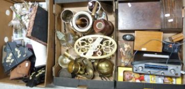Plated ware, treen, brassware, Bakelite, spirit flasks, Pelham puppet, Roberts radio etc