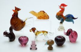 Ten glass animal paperweights including Wedgwood, Orrefors, Langham, Murano style etc, largest