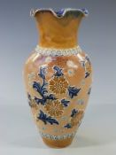 Doulton Slaters Art Union of London vase with frilled neck, 22cm tall