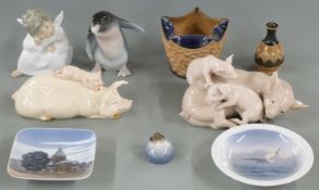 Beswick and Lladro pig figures, Royal Doulton, Lladro figure, Copenhagen etc