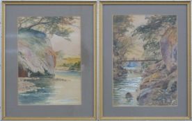 Walter W Goddard pair of early 20thC watercolours Lovers Leap and Alpine Bridge, Lladrindod, both