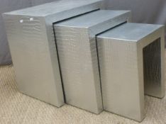Modern nest of three tables in crocodile effect finish, height 55cm