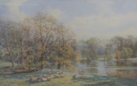 Attributed to Charles G Davidson RWS (1820-1902) watercolour, Gatton Park Surrey, fisherman,