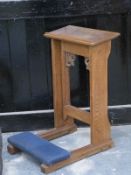 Carved oak ecclesiastical prie deux, pine hanging cupboard and a pine cabinet