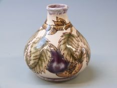 Cobridge stoneware pedestal squat vase decorated with pomegranates, initials to base include LM