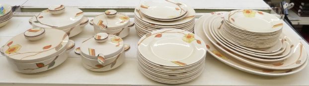 Clarice Cliff for Newport Pottery Bizarre 12 place setting dinner service in Yellow Rose pattern,
