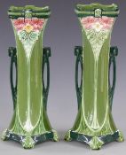 A pair of Art Nouveau vases with stylised handles, 910/1 to base, 35cm tall