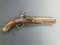 Silvester private purchase flintlock hammer action Dragoon pistol with named lock, wooden and