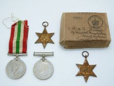British Army WWII medals comprising 1939/1945 Star, Atlantic Star, War Medal and Defence Medal