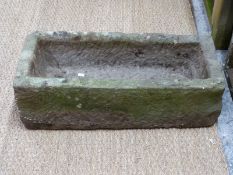 Carved natural stone rectangular trough, L72 x W31 x H20cm