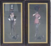 A pair of military caricature pictures of a Coldstream Guard and an Artillery Officer, both signed