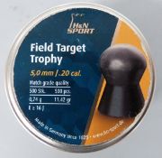 A tin of 500 H&N Sport Field Target Trophy .20 air rifle pellets, new and sealed.