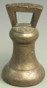 Georgian bronze 14lb bell weight with various proof marks to top including AT monogram