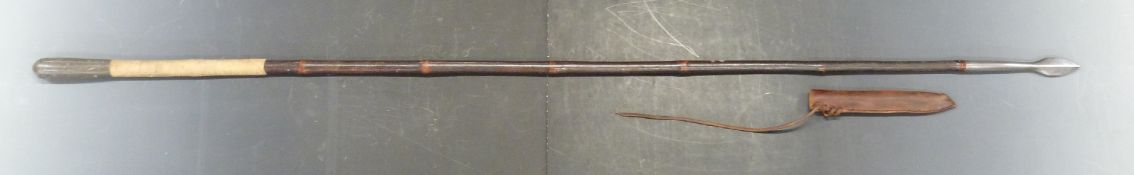 British Army pigsticker/ lance by Manton of Calcutta, bamboo shaft & leather sheath, overall