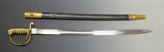 Victorian River Police cutlass with brass hilt, stamped with crown & P4 to 68cm blade, with