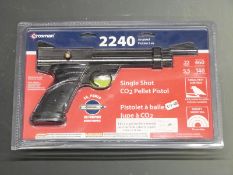 Crossman 2240 .22 air pistol, serial number 16801348, new in original packaging.