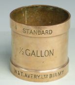 Victorian W & T Avery Ltd 1/2 gallon standard measure with VR cypher below crown to rim, height