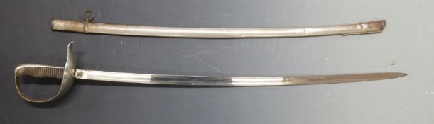 Spanish late 19thC style trooper's Cavalry sword byToledo, blade length 77cm, with metal scabbard