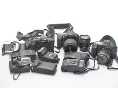 Quantity SLR and other cameras including two Canon EOS 100, Canon 10D, Minolta XG1 lenses etc