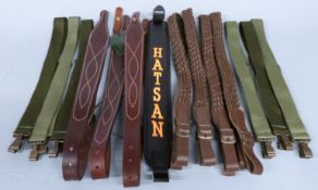 Fourteen various gun/ rifle slings including Bisley, Hatsan, braided leather etc, all new
