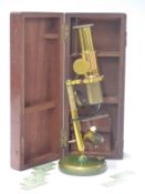 19th or early 20th century mahogany cased student's microscope marked Depose to base, length of