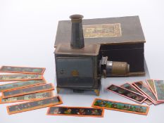 Ernst Plank late 19thC magic lantern in original box with slides