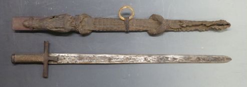 Eastern small sword with 57cm blade, with crocodile or similar scabbard
