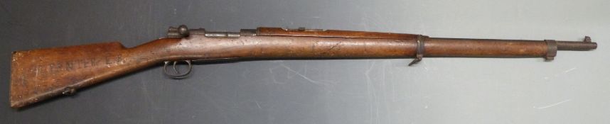 Deactivated Mauser 7.92mm bolt action rifle with ladder sight, sling suspension mounts, steel butt