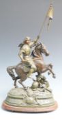 French spelter figure Jeanne D'Arc au Siege d'Orleans, with presentation relating to the Canton of