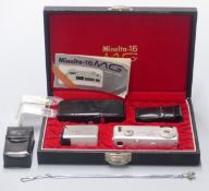 Minolta 16MG miniature camera outfit in original box including camera, flash, cases, instructions