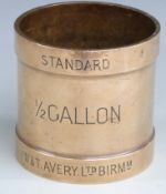 Victorian W & T Avery Ltd 1/2 gallon standard measure with VR cypher below crown to rim, height