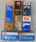 Two hundred and eighty CCI Velocitor, Stinger, and similar .22 rifle cartridges together with a