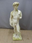 Classical style reconstructed stone nude male figure, height 117cm